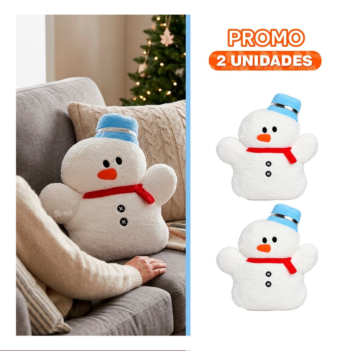 PACK2 COJIN SUAVE CON FIGURA NAVIDENA DE MUNECO DE NIEVE BLANCO - 1