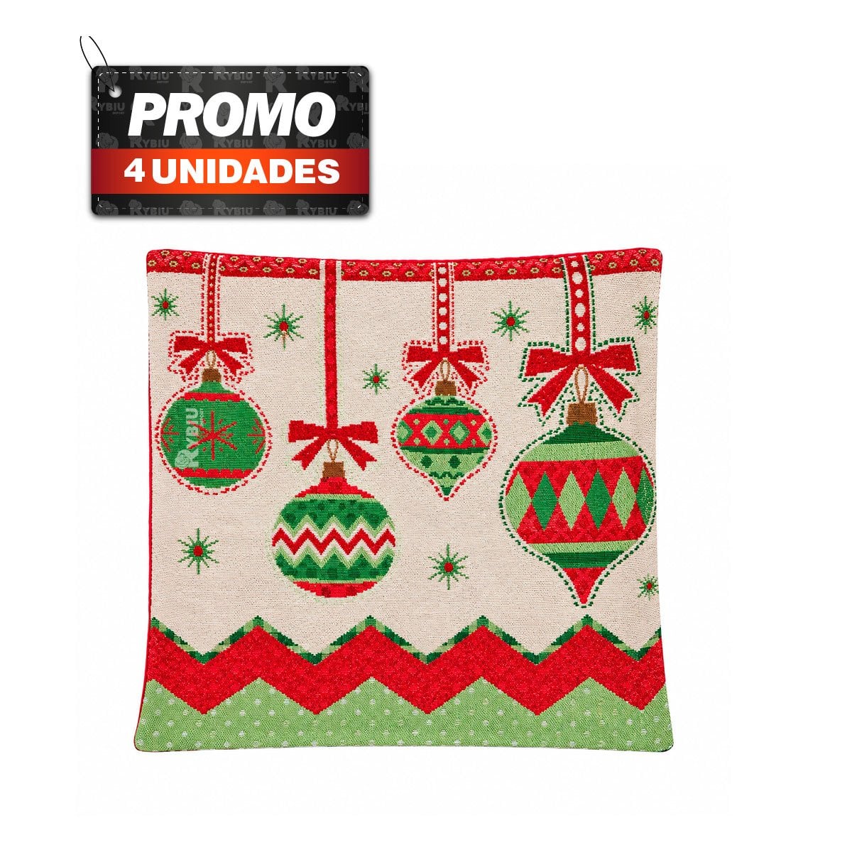 PACK4 FUNDA DE ALMOHADA CON ESFERAS NAVIDENAS 45X45CM BEIGE YREGALO STICKER - 1