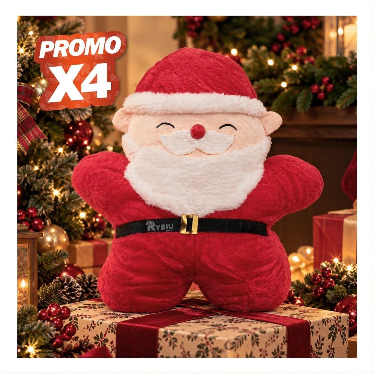 PACK4 COJIN FESTIVO CON TEXTURA DE PELUCHE LISO Y PAPA NOEL ROJO YPAPEL REGALO - 1