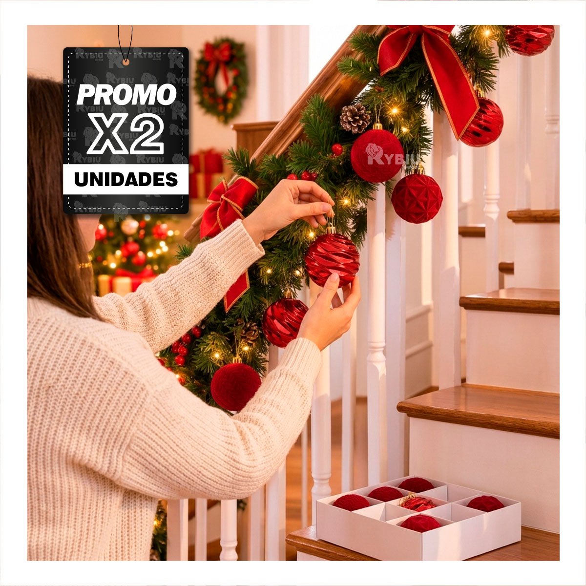 PACK2 SET 9 ADORNOS BRILLANTES PARA NAVIDAD 8CM BORGONA YREGALO STICKER - 1