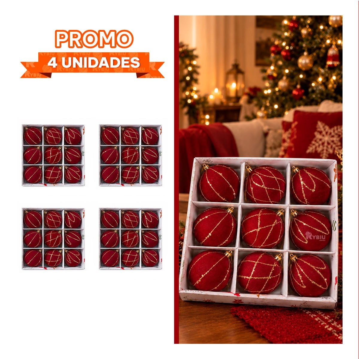PACK4 ACCESORIOS 9 PARA ARBOL NAVIDENO 8CM BORGONA - 1