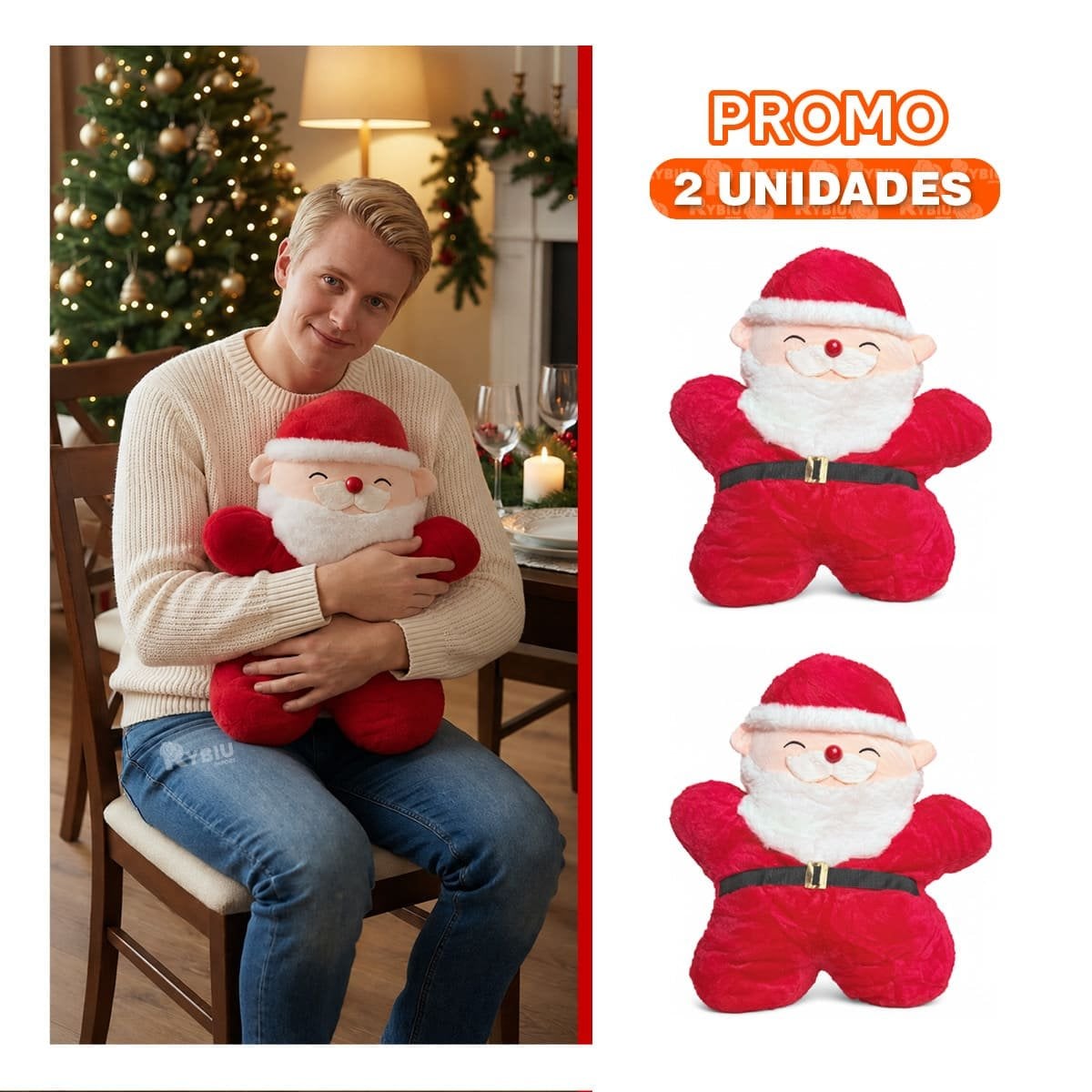 PACK2 COJIN SUAVE CON FIGURA NAVIDENA DE PAPA NOEL ROJO - 1