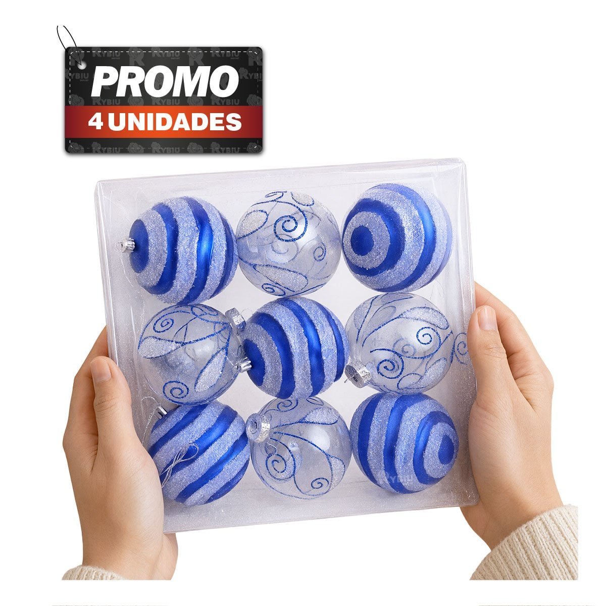 PACK4 ESFERAS 9 PARA PINO EN EL HOGAR 10CM AZUL YREGALO STICKER - 1