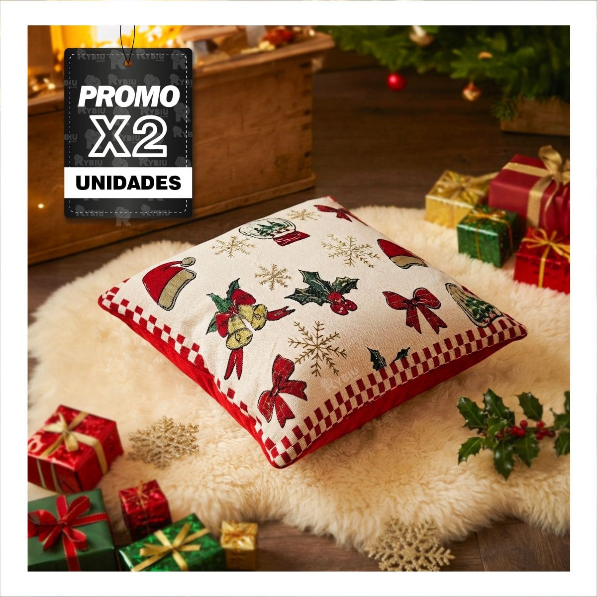 PACK2 COJIN DE NAVIDAD PARA DECORAR BEIGE YREGALO STICKER - 1
