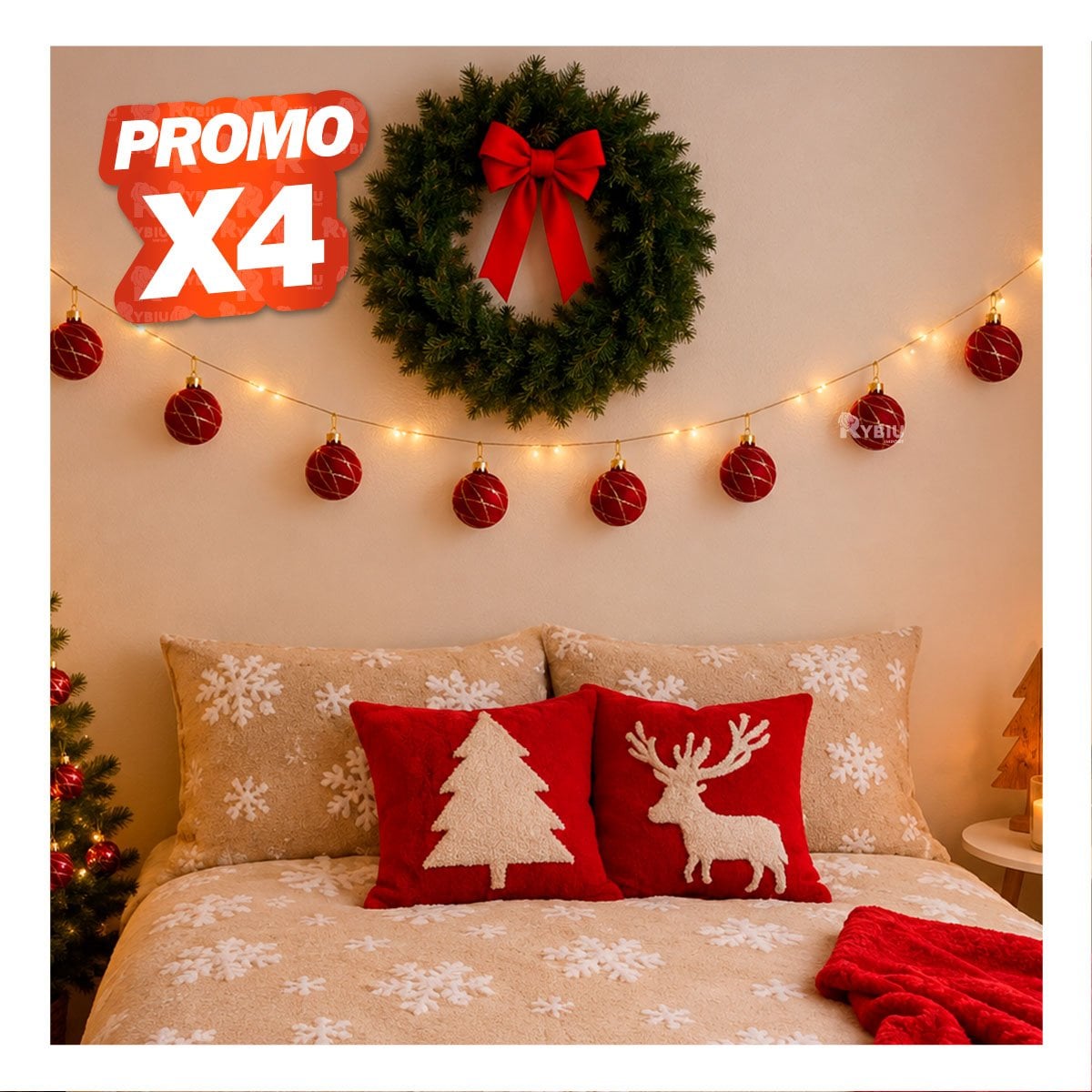 PACK4 ESFERAS 9 DE TERCIOPELO PARA NAVIDAD 8CM BORGONA YPAPEL REGALO - 1