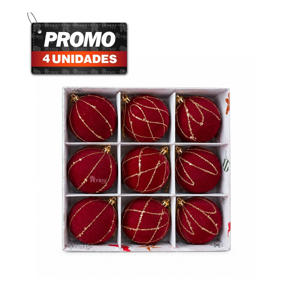 PACK4 ESFERAS 9 PARA PINO EN EL HOGAR 8CM BORGONA YREGALO STICKER - 1