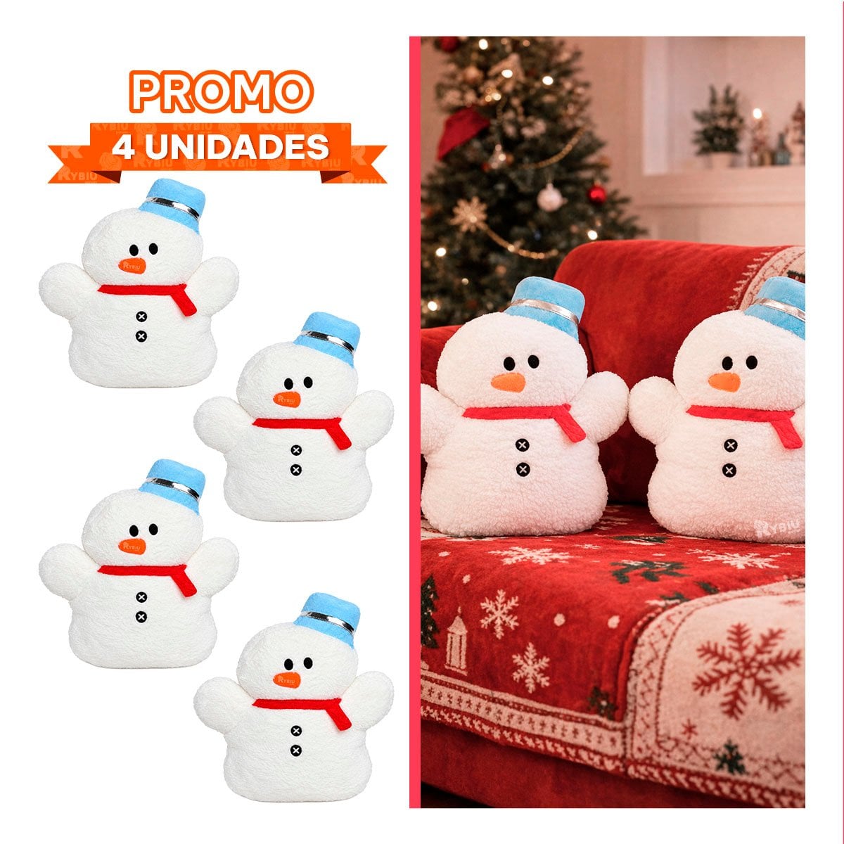 PACK4 ALMOHADILLA PARA CAMA CON FIGURA DE MUNECO DE NIEVE BLANCO - 1