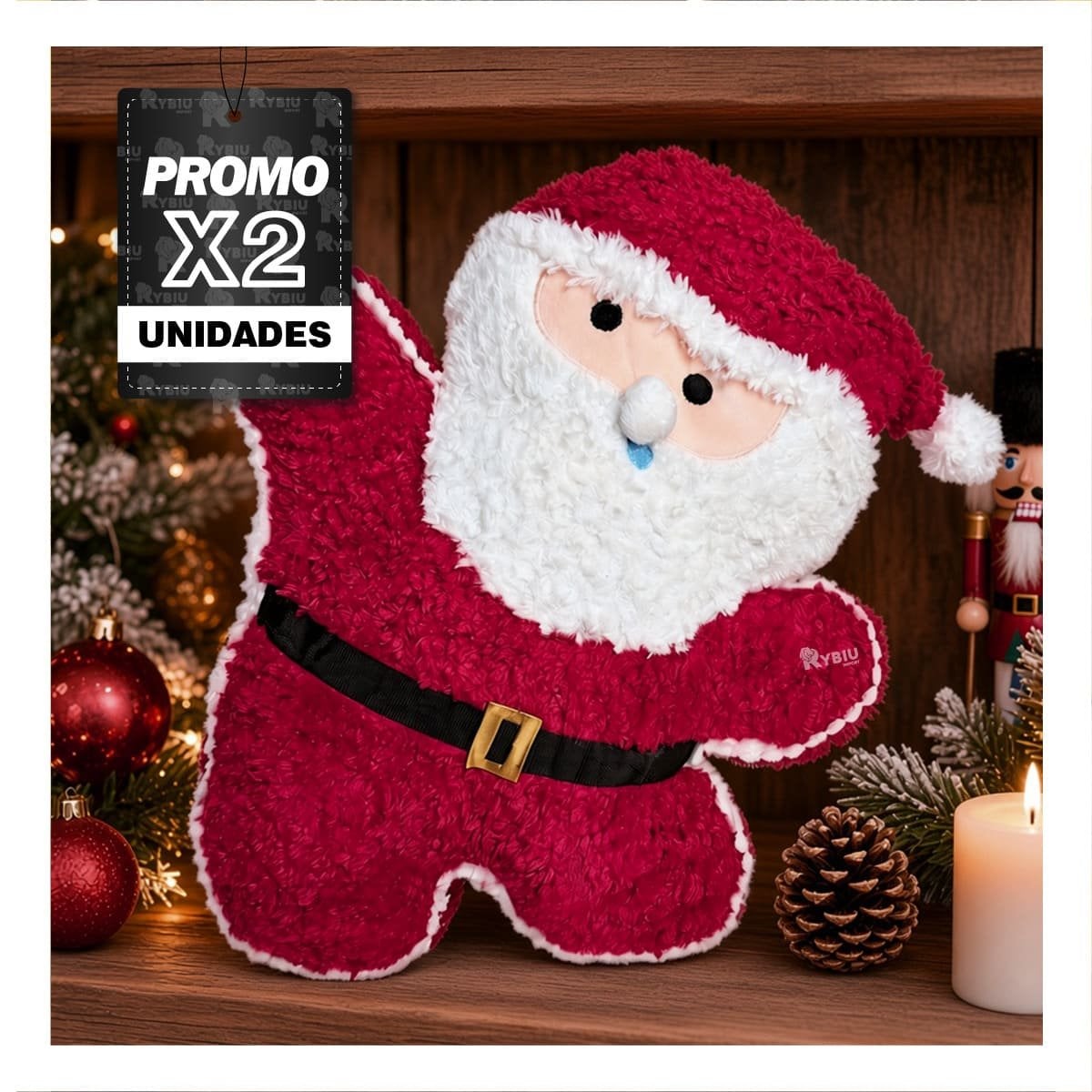 PACK2 COJIN DE SALA CON DISENO NAVIDENO DE PAPA NOEL ROJO YREGALO STICKER - 1