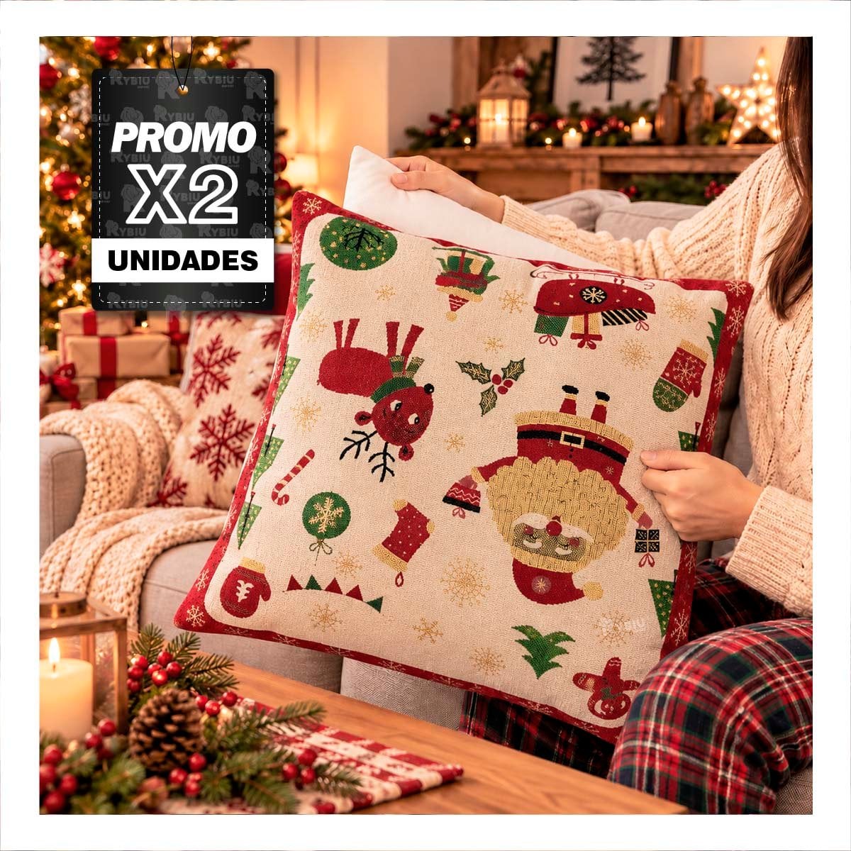 PACK2 COJIN DE PAPA NOEL CON OBSEQUIOS BEIGE YREGALO STICKER - 1