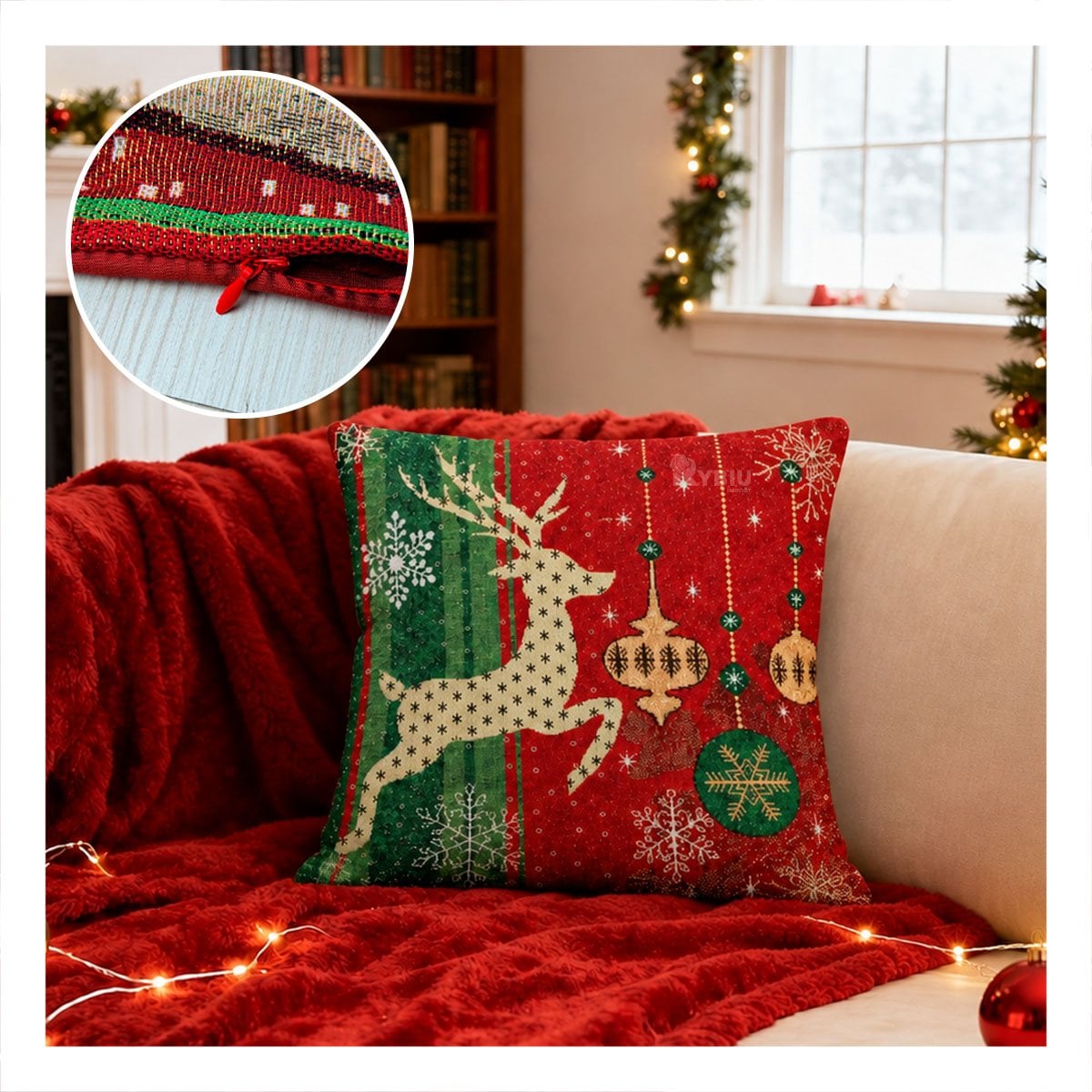 PACK2 FORRO DE COJIN CON RENO NAVIDENO 45X45CM ROJO YREGALO STICKER - 2