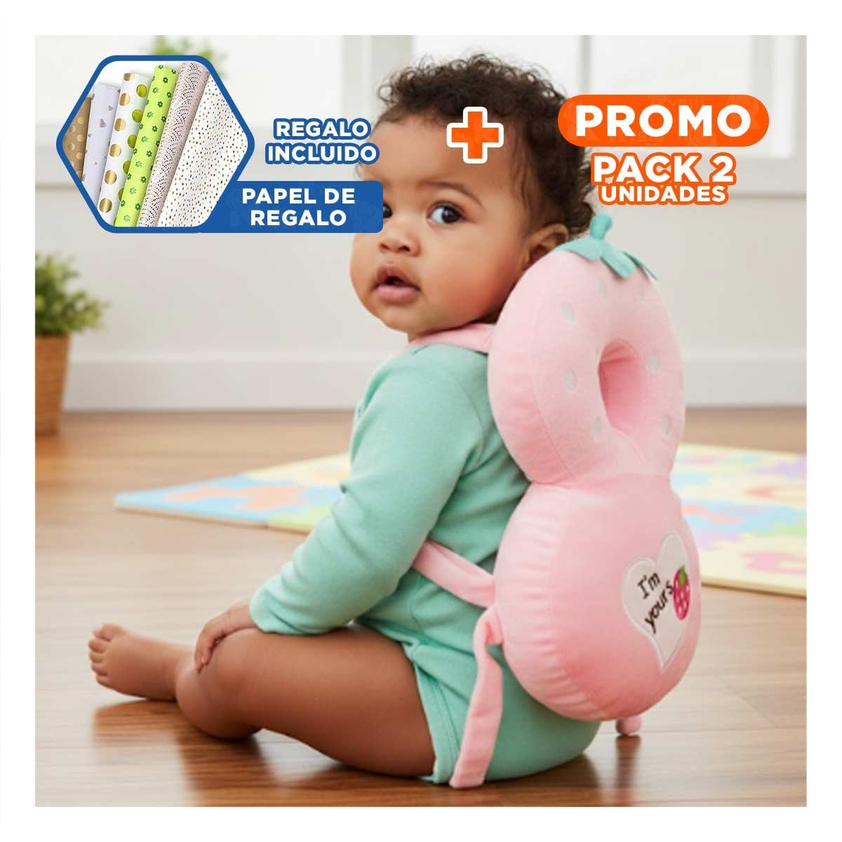 PACK2 ALMOHADILLA ANTICAIDA PARA CUNA ROSADO YPAPEL REGALO - 1