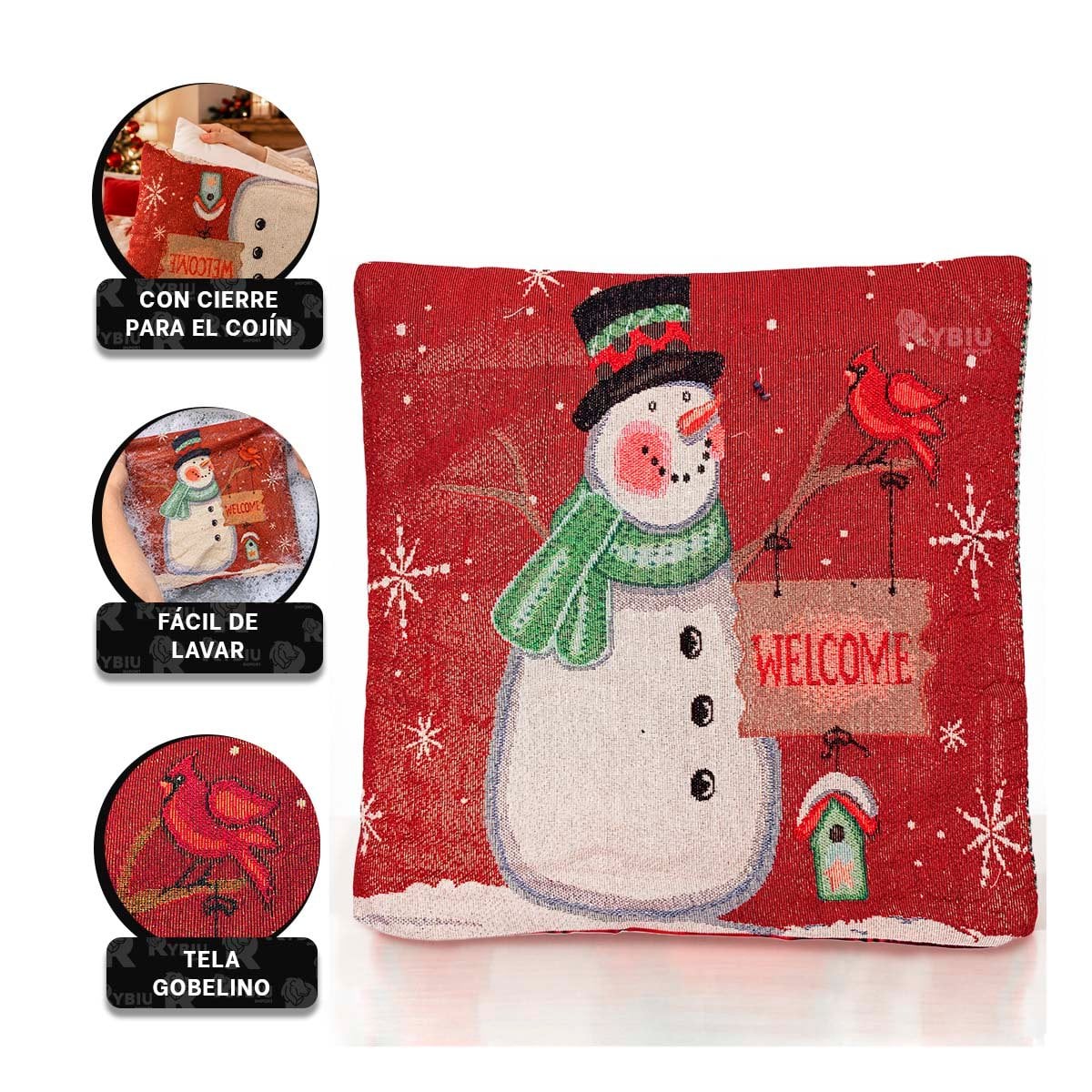 PROTECTOR PARA COJIN CON CARTEL FESTIVO 45X45CM ROJO Y REGALO STICKER - 4