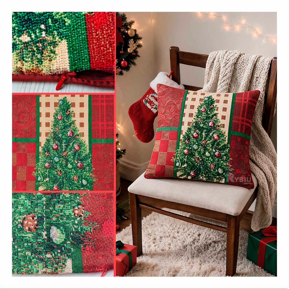PROTECTOR PARA ALMOHADA CON ESTAMPA INVERNAL 45X45CM ROJO Y STICKY - 3