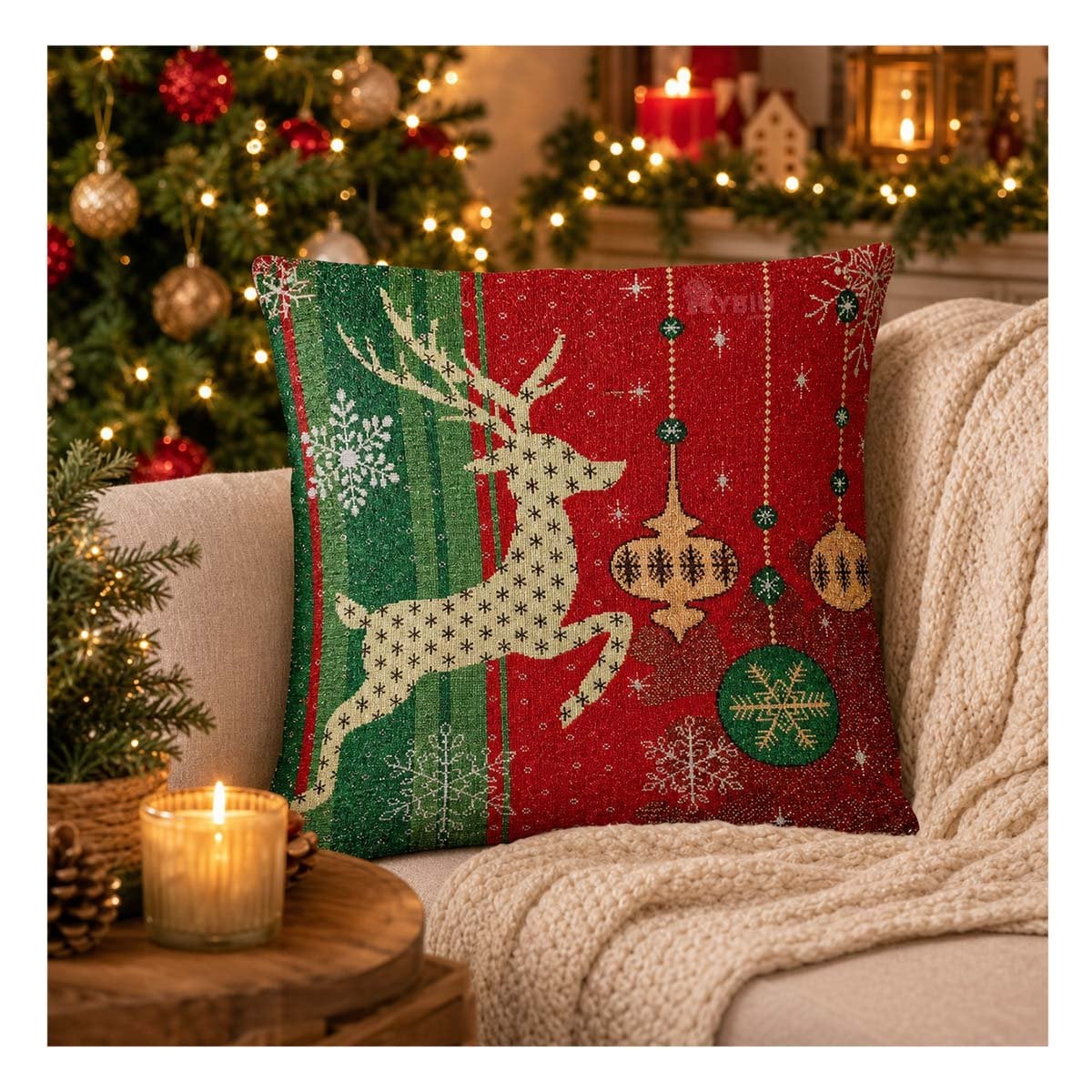 PACK2 FORRO DE COJIN NAVIDENO PARA DECORAR 45X45CM ROJO - 2