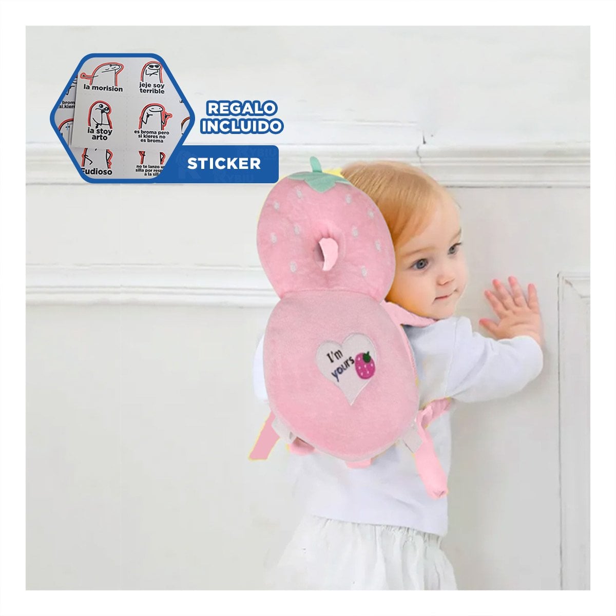 COJIN PROTECTORA CON SOPORTE INFANTIL ROSADO Y REGALO STICKER - 1
