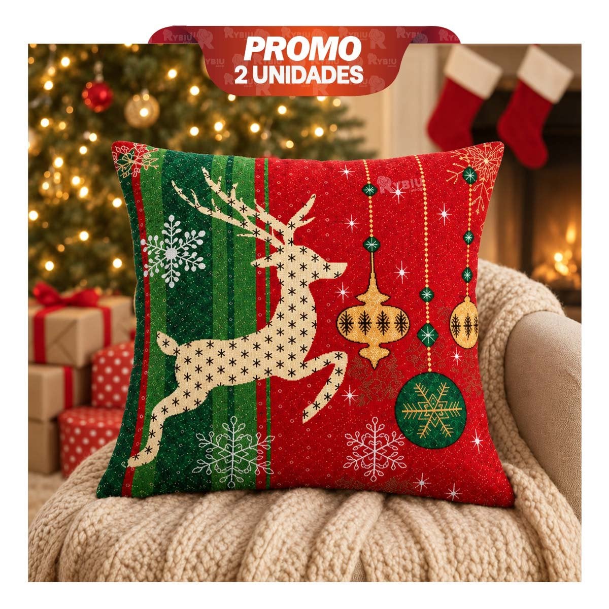 PACK2 FORRO PARA ALMOHADA CON CARTEL NAVIDENO 45X45CM ROJO YPAPEL REGALO - 1