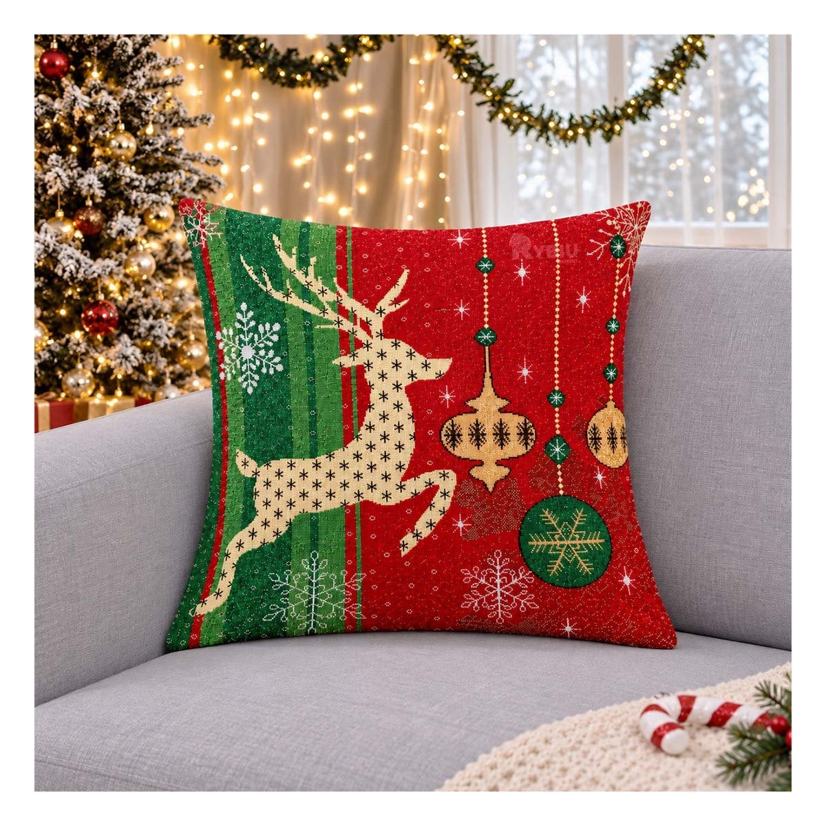 PACK2 FORRO PARA ALMOHADA CON CARTEL NAVIDENO 45X45CM ROJO YPAPEL REGALO - 2