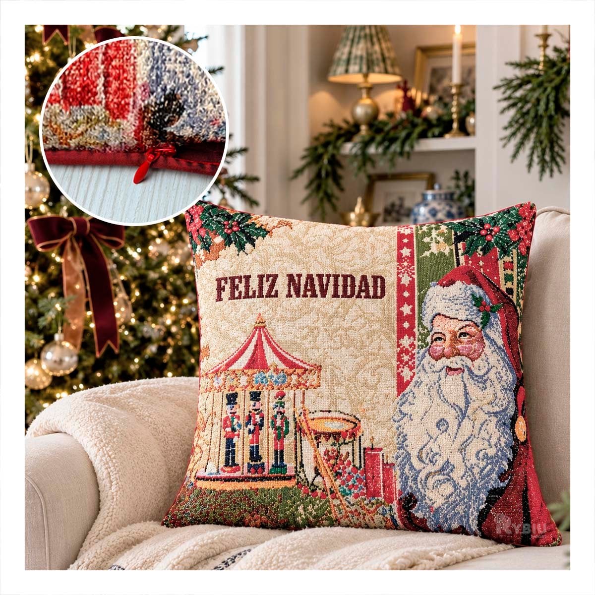 PROTECTOR PARA COJIN CON CARTEL FESTIVO 45X45CM ROJO Y REGALO STICKER - 1