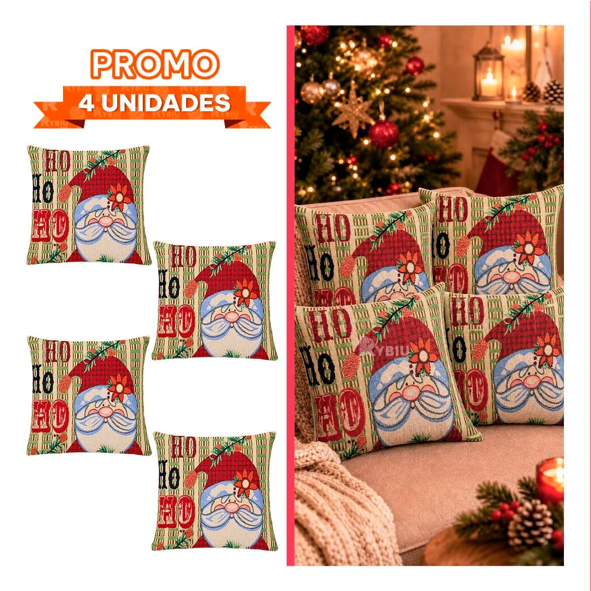 PACK4 FUNDA DE COJIN NAVIDENO PARA DECORAR 45X45CM BEIGE - 1