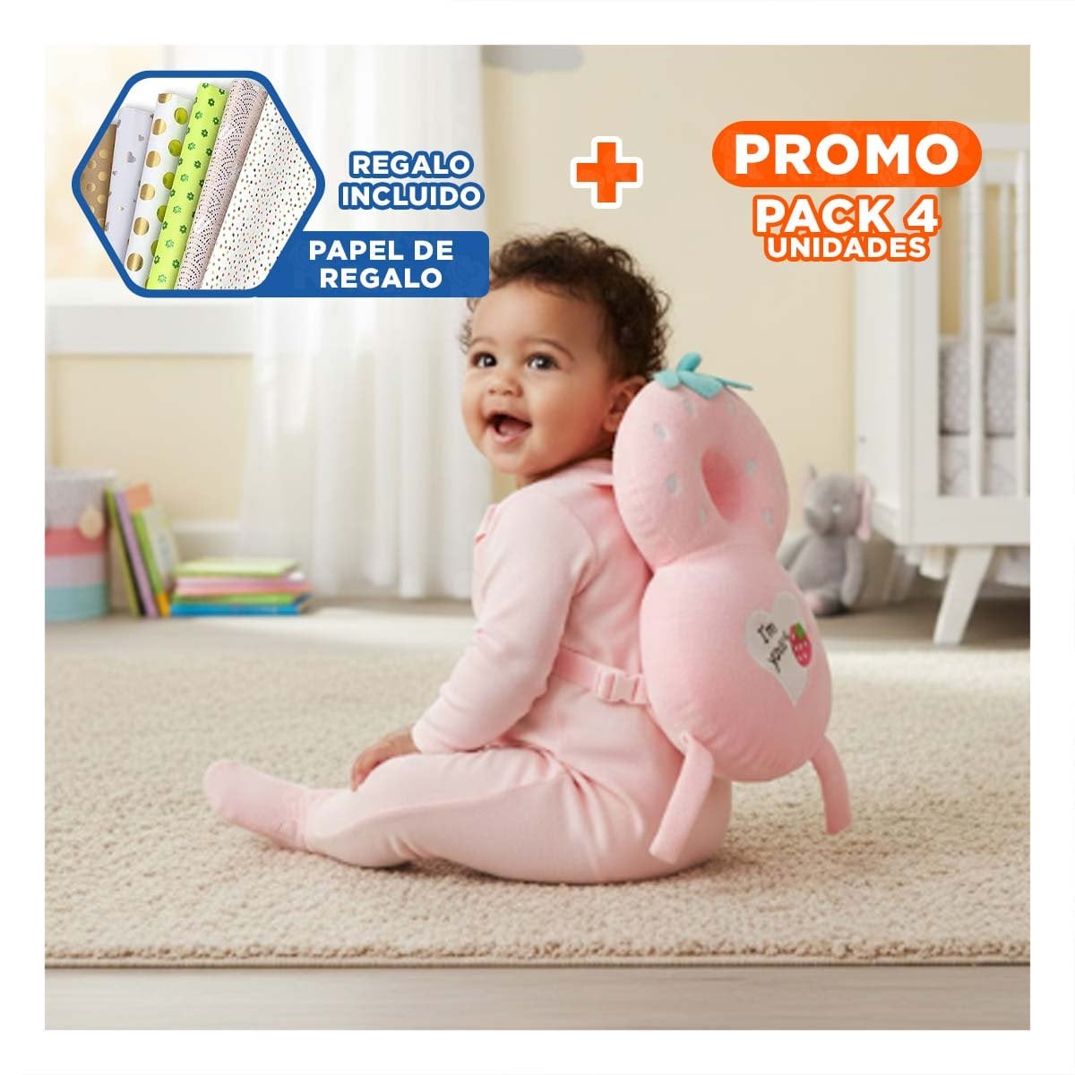 PACK4 ALMOHADA ANTICAIDA PARA DESCANSO INFANTIL ROSADO YPAPEL REGALO - 1