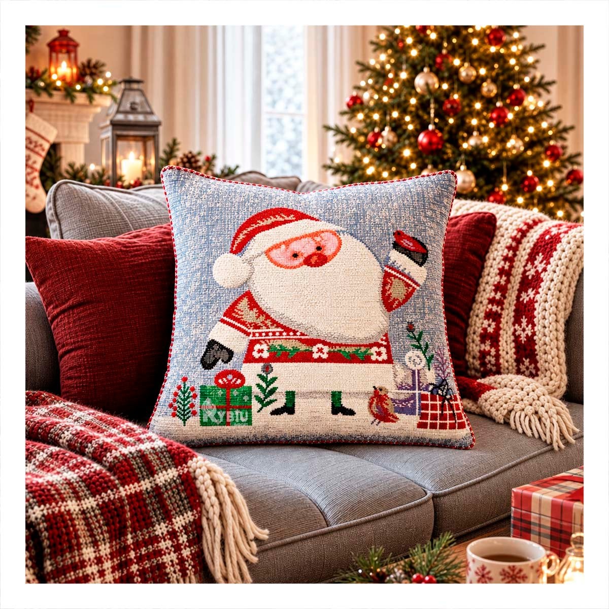 PACK4 FUNDA PARA COJIN CON SANTA CLAUS 45X45CM PLOMO YPAPEL REGALO - 2
