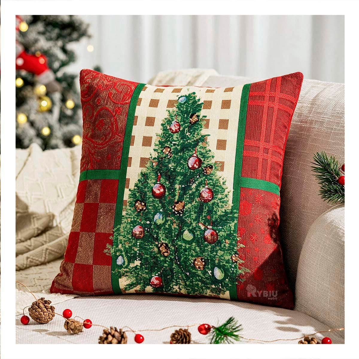 PACK4 FUNDA DE COJIN NAVIDENO PARA DECORAR 45X45CM ROJO - 2