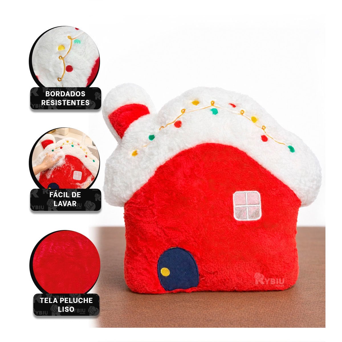 ALMOHADILLA FESTIVA CON DISENO DE CASITA NAVIDENA ROJO - 4