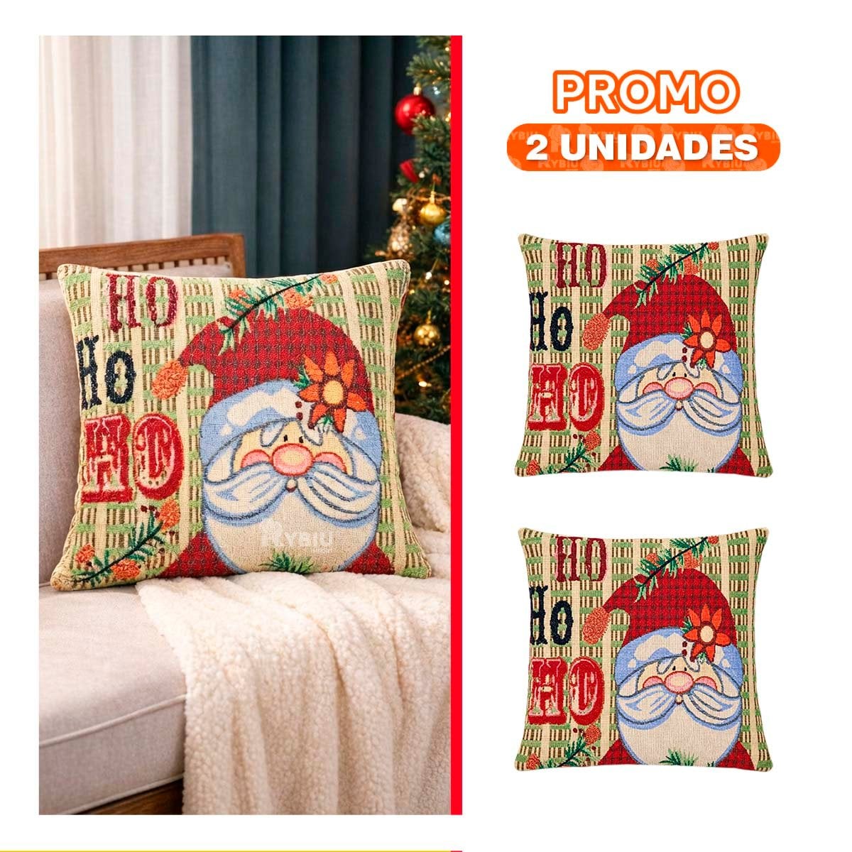 PACK2 FORRO DE COJIN NAVIDENO PARA DECORAR 45X45CM BEIGE - 1