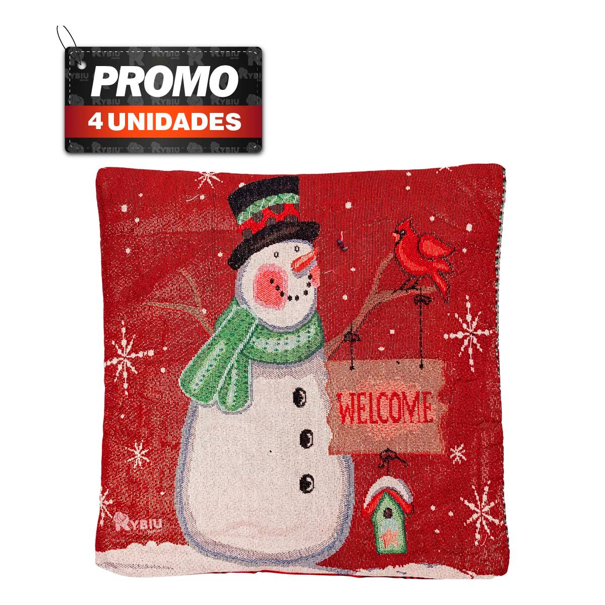 PACK4 FUNDA DE ALMOHADA CON CARTEL NAVIDENO 45X45CM ROJO YREGALO STICKER - 1
