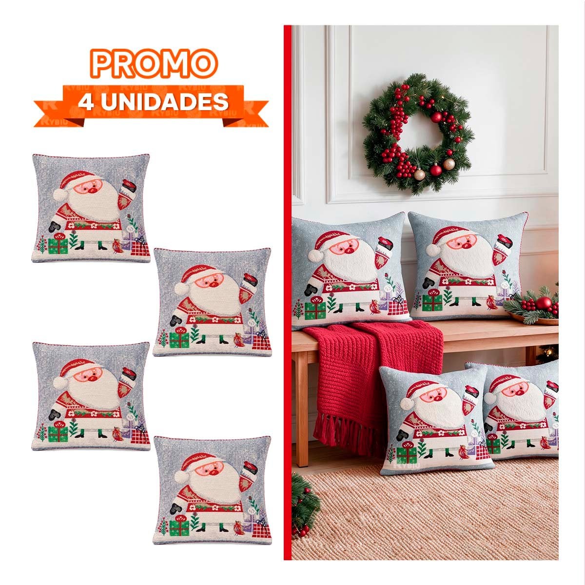 PACK4 FUNDA DE COJIN NAVIDENO PARA DECORAR 45X45CM PLOMO - 1