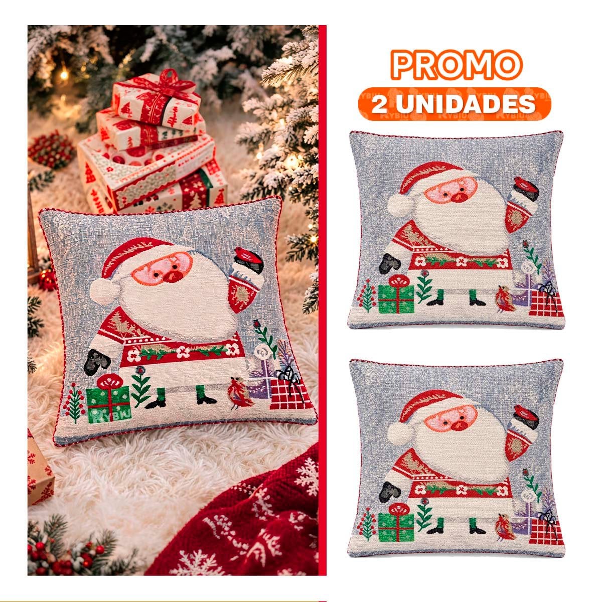 PACK2 FORRO DE COJIN NAVIDENO PARA DECORAR 45X45CM PLOMO - 1