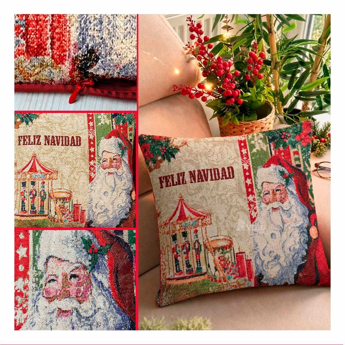 PROTECTOR PARA COJIN NAVIDENO PARA DECORAR 45X45CM ROJO - 3