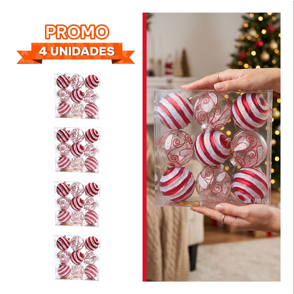 PACK4 ACCESORIOS 9 PARA ARBOL NAVIDENO 10CM ROJO - 1