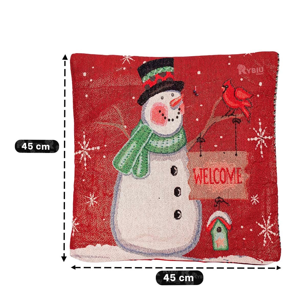 PACK2 FORRO DE COJIN CON MUÑECO DE NIEVE 45X45CM ROJO YREGALO STICKER - 3