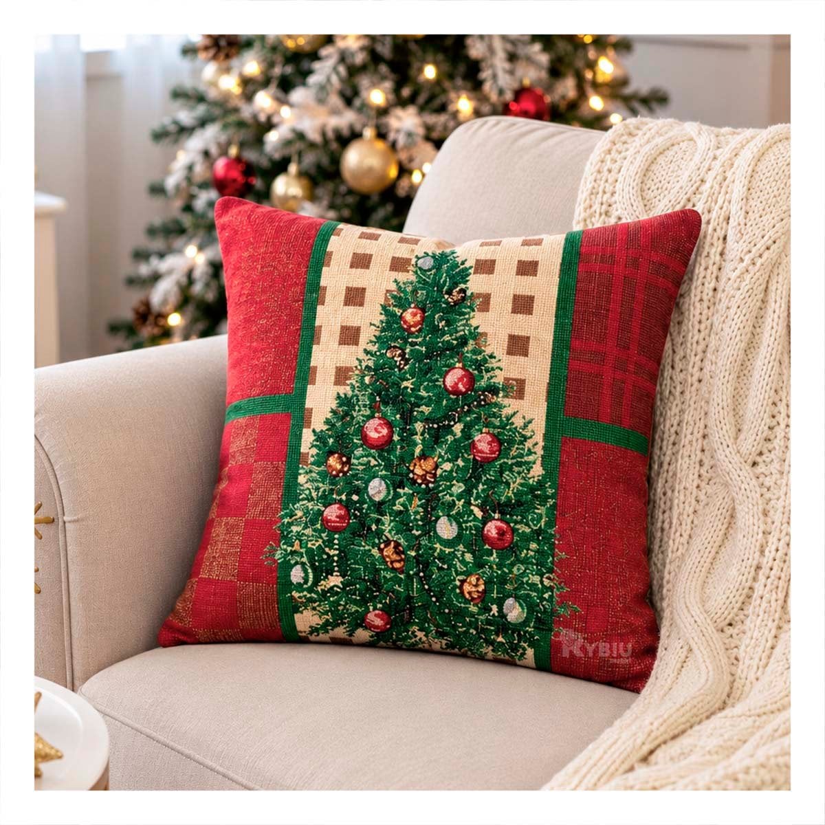 PACK2 FORRO PARA ALMOHADA CON PINO NAVIDENO 45X45CM ROJO YPAPEL REGALO - 2