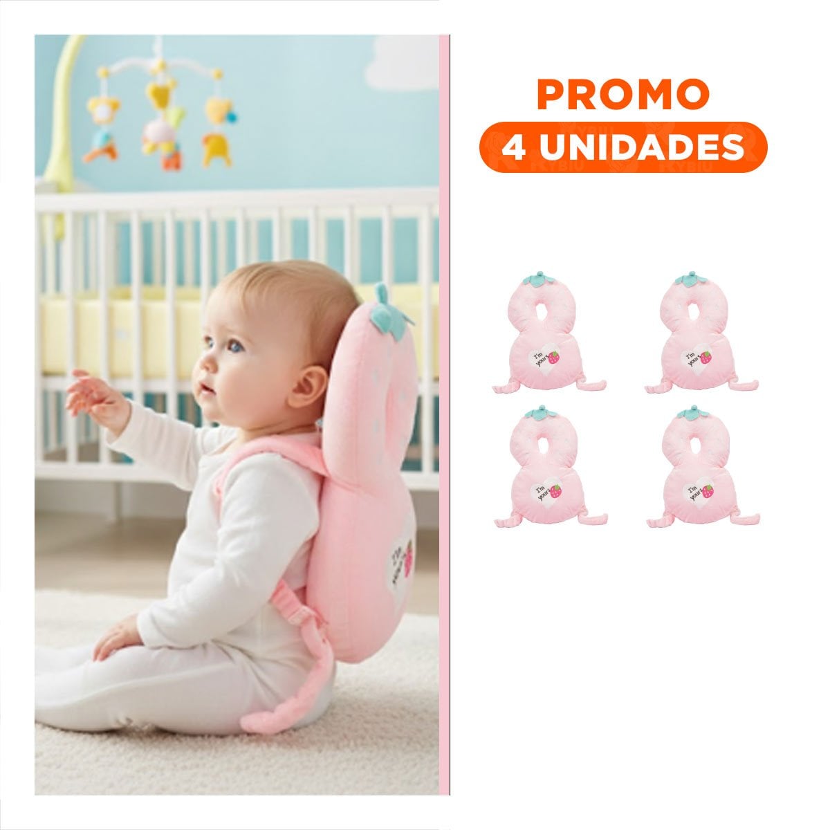 PACK4 ALMOHADA PROTECTORA CON SOPORTE PARA BEBES ROSADO YREGALO STICKER - 1
