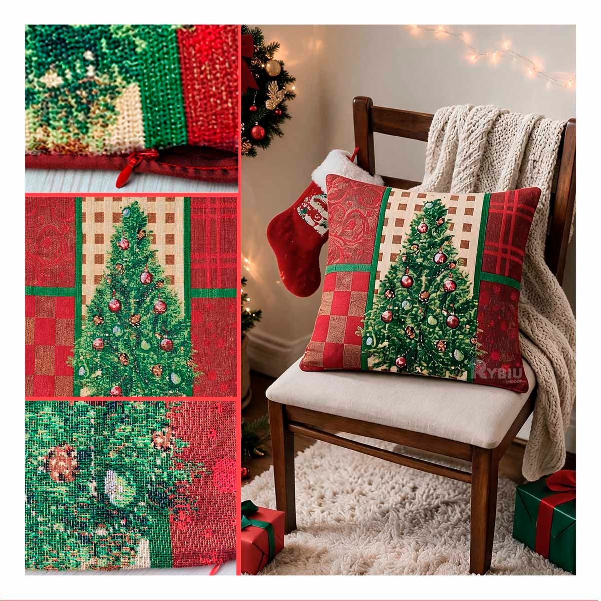 PROTECTOR DE COJIN PARA DECORACION NAVIDENA 45X45CM ROJO Y LIGAS REGALO - 2
