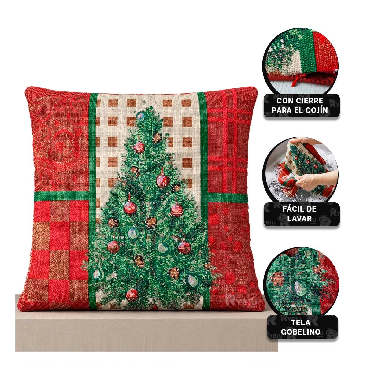 PROTECTOR DE COJIN PARA DECORACION NAVIDENA 45X45CM ROJO Y LIGAS REGALO - 4