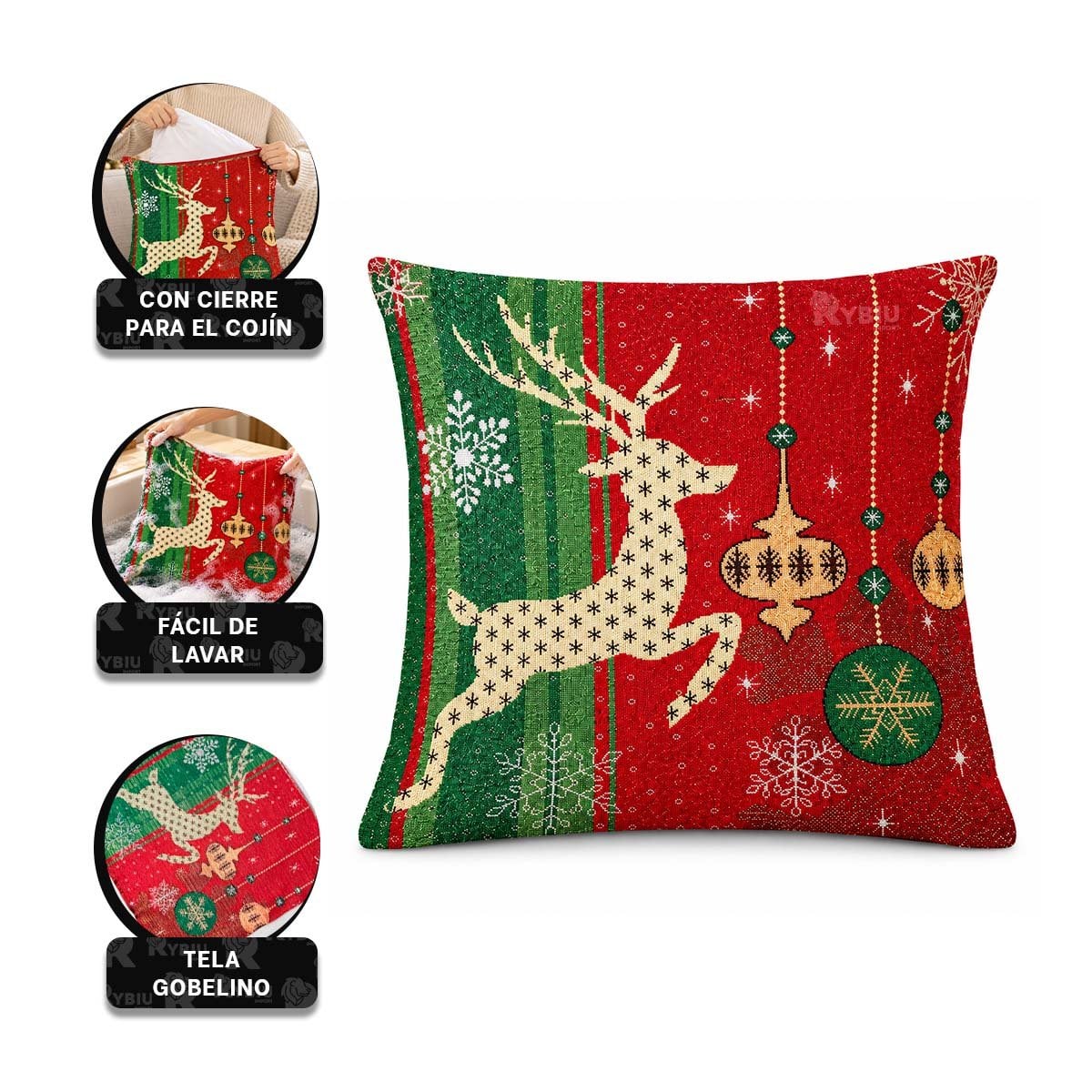 PROTECTOR PARA COJIN NAVIDENO PARA DECORAR 45X45CM ROJO - 4