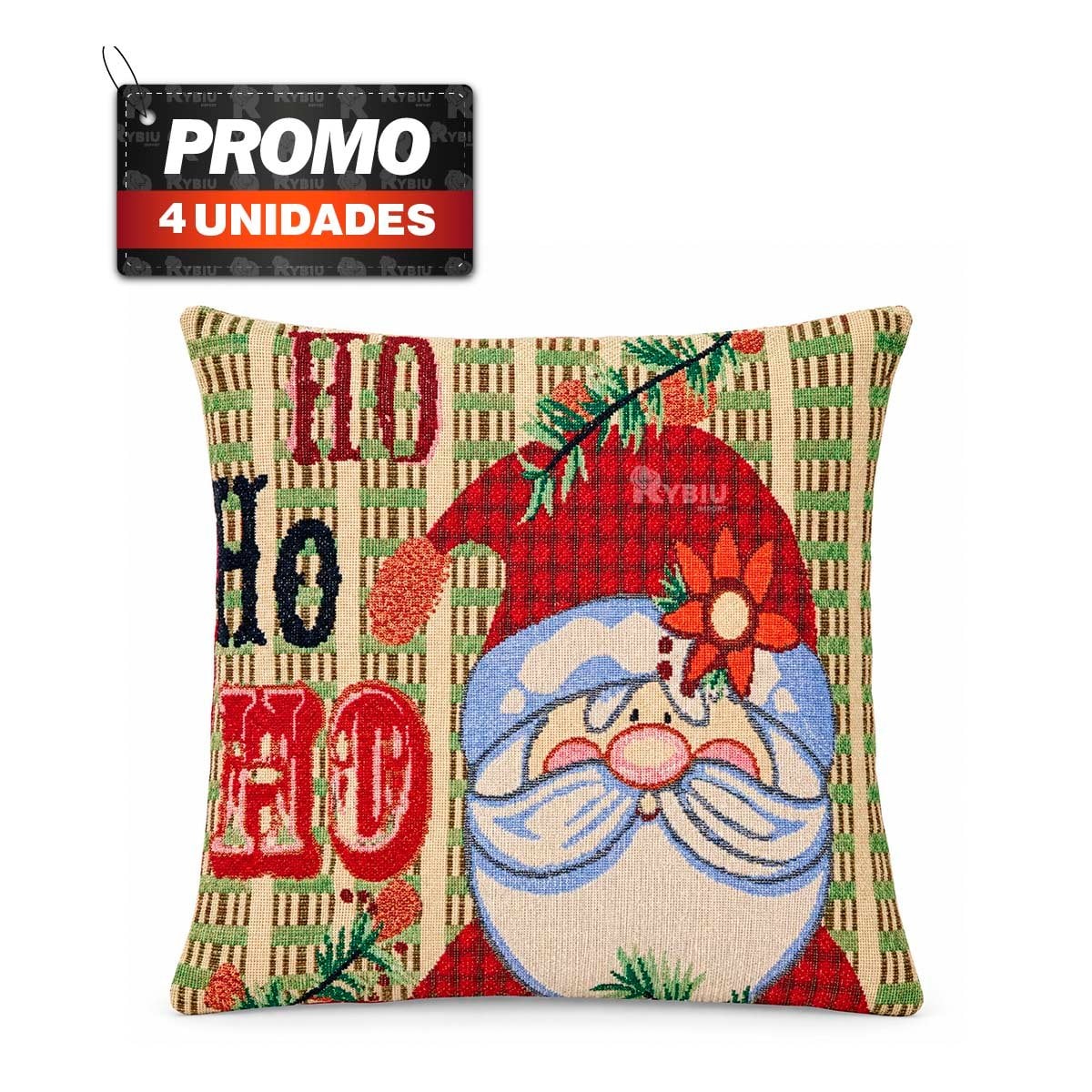 PACK4 FUNDA DE ALMOHADA CON CARTEL NAVIDENO 45X45CM BEIGE YREGALO STICKER - 1