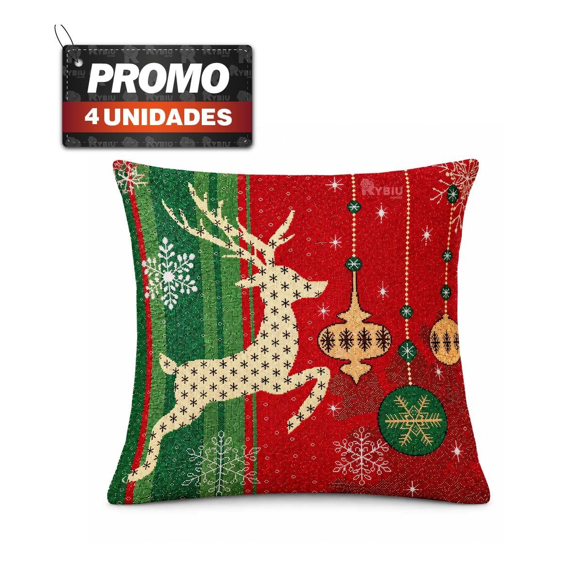 PACK4 FUNDA DE ALMOHADA CON CARTEL NAVIDENO 45X45CM ROJO YREGALO STICKER - 1