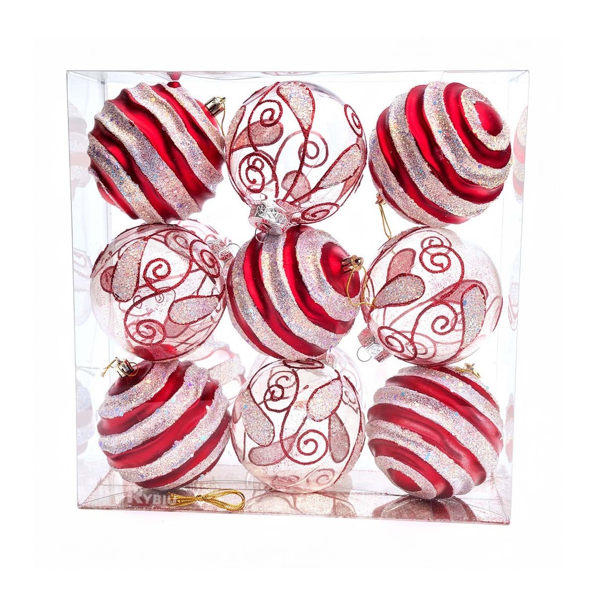 ESFERAS 9 CON RAYAS PARA HOGAR NAVIDENO 10CM ROJO Y STICKY - 1