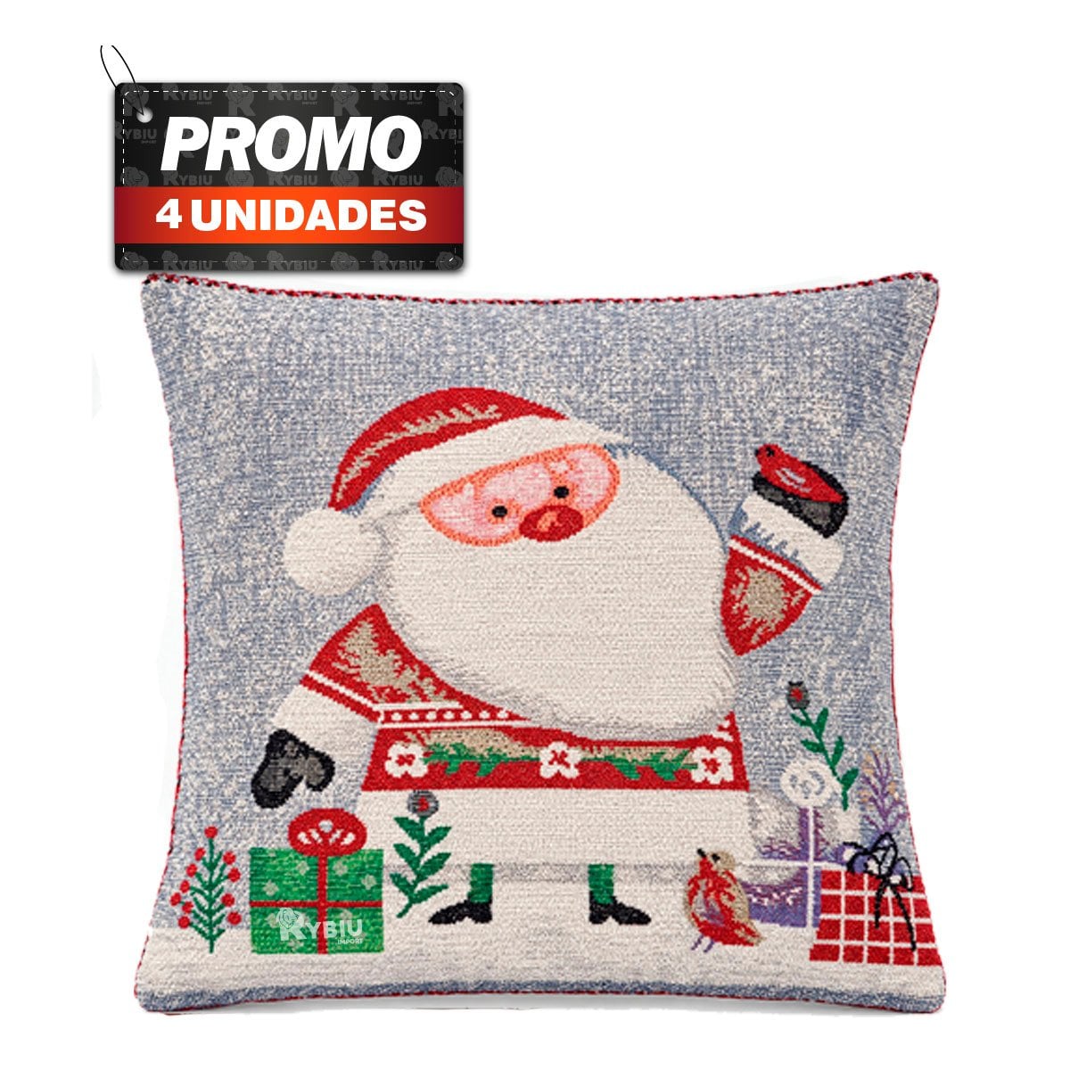 PACK4 FUNDA DE ALMOHADA CON SANTA CLAUS 45X45CM PLOMO YREGALO STICKER - 1