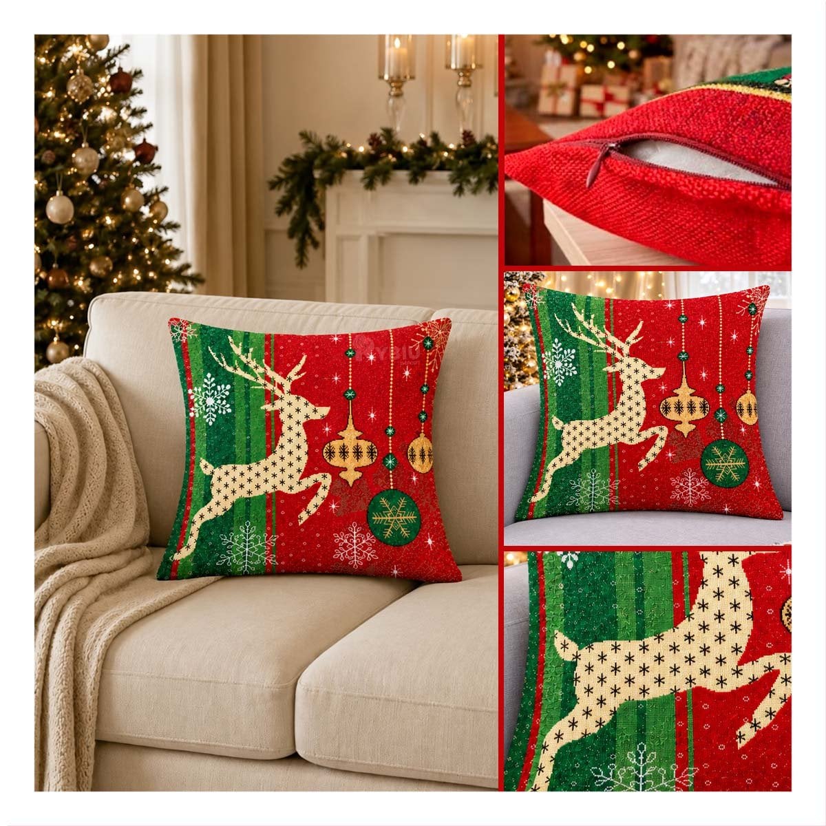 PROTECTOR DE COJIN PARA DECORACION NAVIDENA 45X45CM ROJO Y LIGAS REGALO - 2