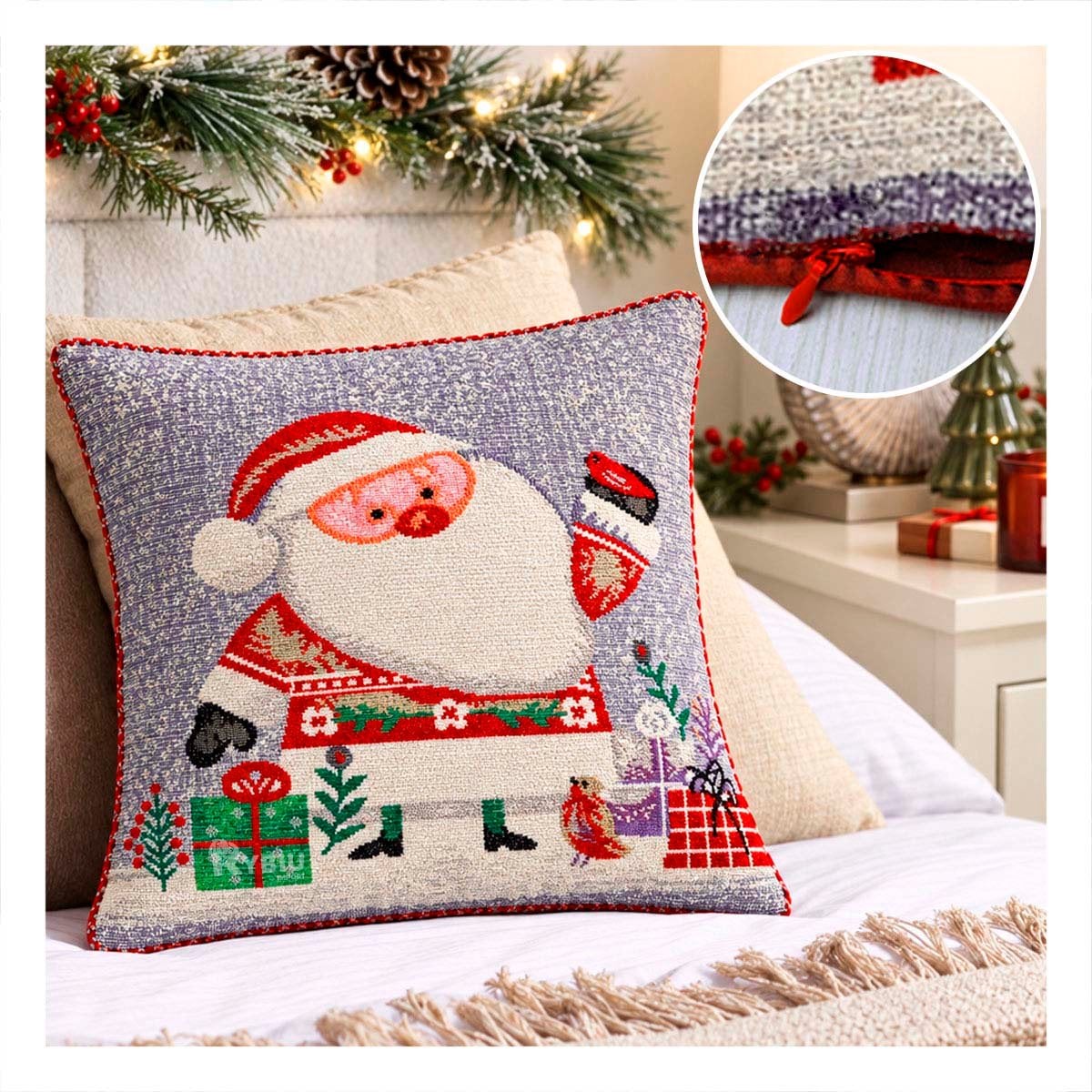 PACK2 FORRO DE COJIN CON SANTA CLAUS 45X45CM PLOMO YREGALO STICKER - 2