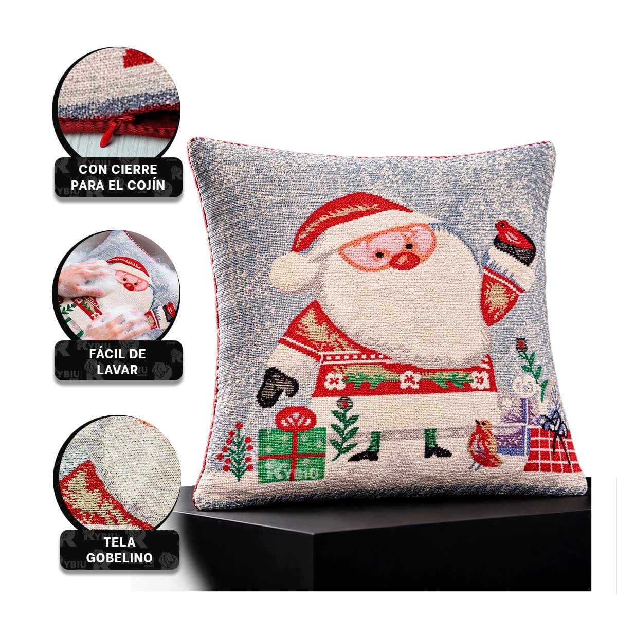 PACK2 FORRO DE COJIN CON SANTA CLAUS 45X45CM PLOMO YREGALO STICKER - 4