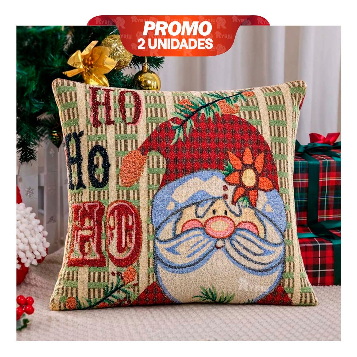 PACK2 FORRO PARA ALMOHADA CON CARTEL NAVIDENO 45X45CM BEIGE YPAPEL REGALO - 1
