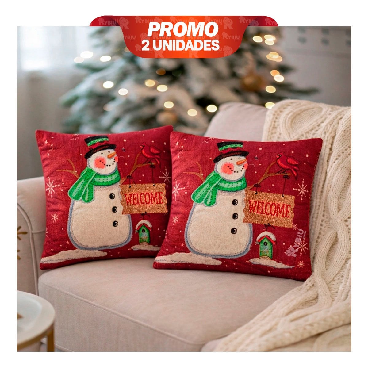 PACK2 FORRO PARA ALMOHADA CON CARTEL NAVIDENO 45X45CM ROJO YPAPEL REGALO - 1