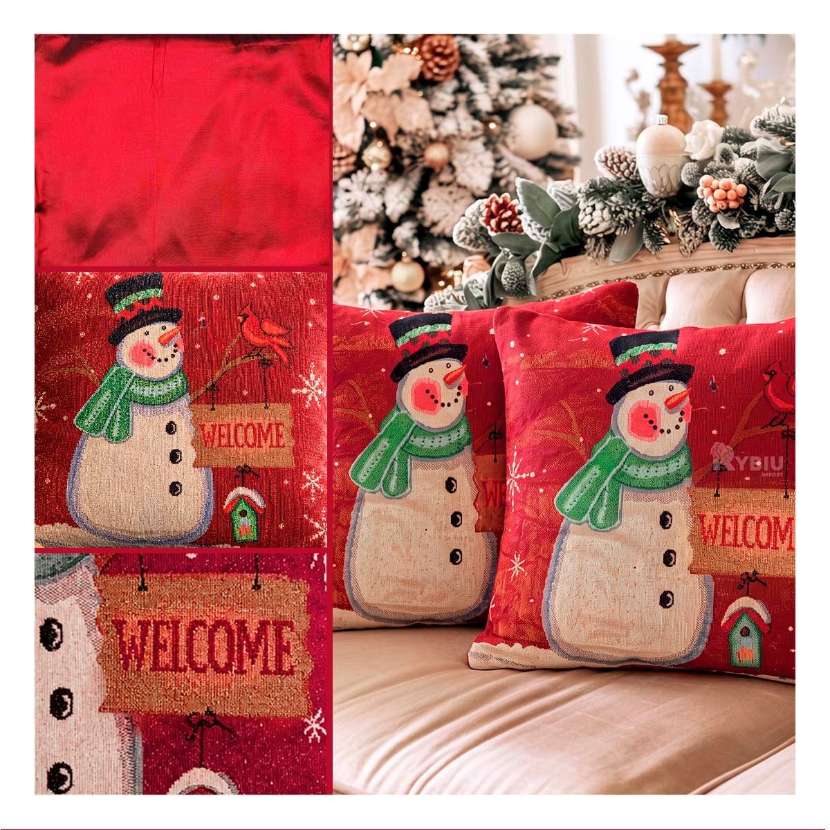 PROTECTOR PARA COJIN NAVIDENO PARA DECORAR 45X45CM ROJO - 3