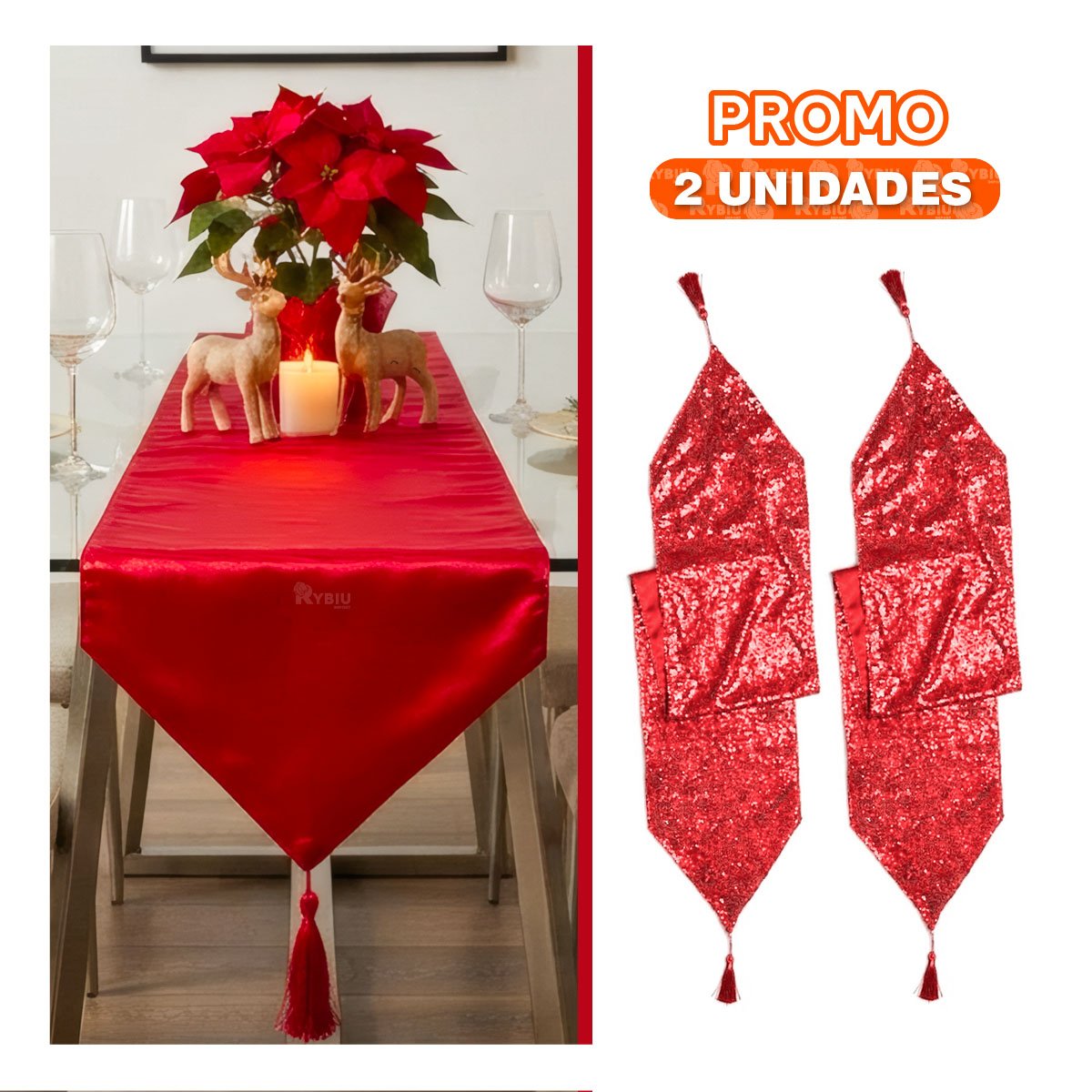 PACK2 ACCESORIO DE MESA RASO Y CON LENTEJUELAS ROJO 2 EN 1 - 1